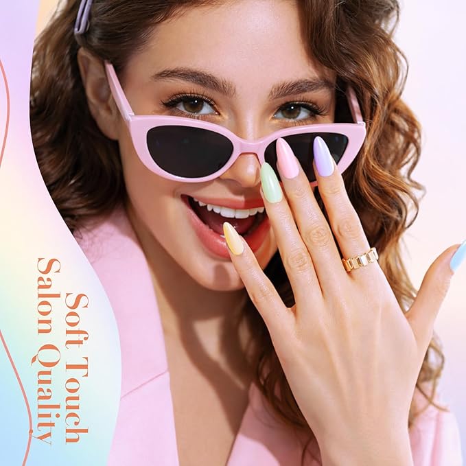 AZUREBEAUTY Nail Polish Set, 4 Colors Pastel Spring Macarons Pink Blue Green Yellow Quick Dry Natural Easter Gift Fingernail Lacquer Strengthening Kit with Top Coat DIY Salon at Home