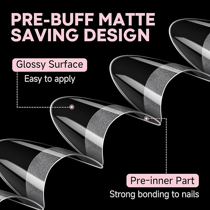 UNA GELLA Gel Nail Tips Almond Shape: 504pcs Medium Almond Nail Tips Half Cover Upgrade Soft Gel Matte Design for DIY Press On Nails Acrylic False Nails Tips 12 Sizes