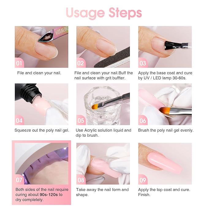 ROSALIND Soft Pink&Pearl Pink Extension Gel, 2 PCS 30ml Poly Nail Gel kit Nail Builder for Nail Art,Thickening Poly Nail Gel Tube Need UV Lamp