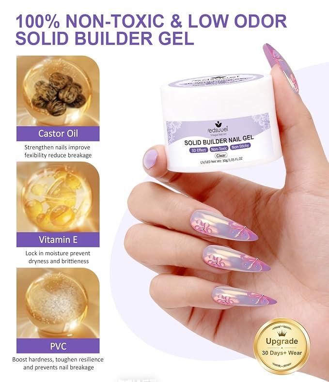 Clear 3D Nail Gel LEDSUUEI: 30g Solid Nail Glue Gel Non-Sticky Molding Gels for Nails White Sculpting U V LED Soak Off Gels for Carving
