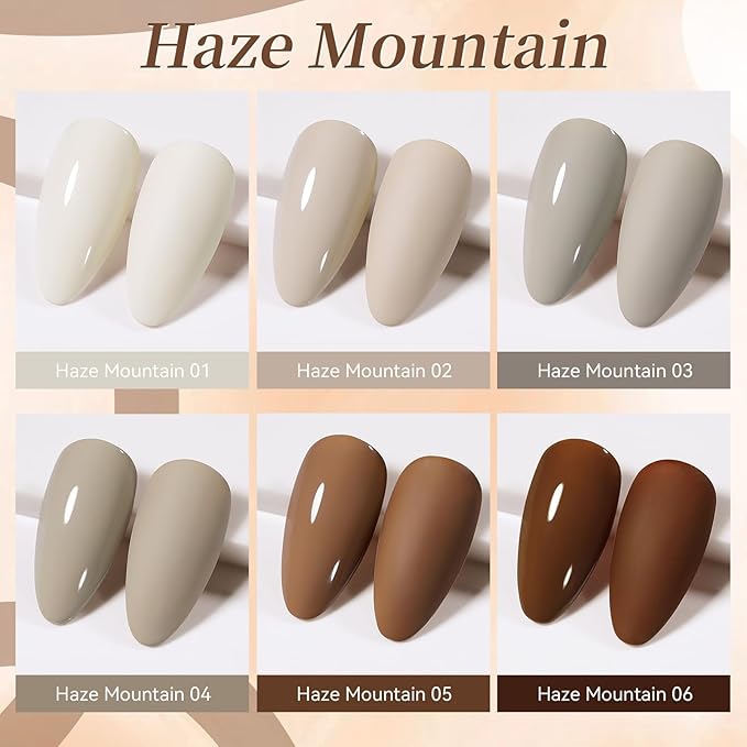 BORN PRETTY Nude Gel Nail Polish Set 6 Colors Grey Brown Chocolate Coffee Gel Polish Kit for Salon Manicure and Nail Art DIY at Home