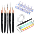 Metallic Nail Art Brushes 5pcs, Nail Holder for Painting Nails, Liner Brush, 5pcs Nail Dotting Tool, Nail Stand, Nail Art Tools for Home DIY & Salon Nail Art Design