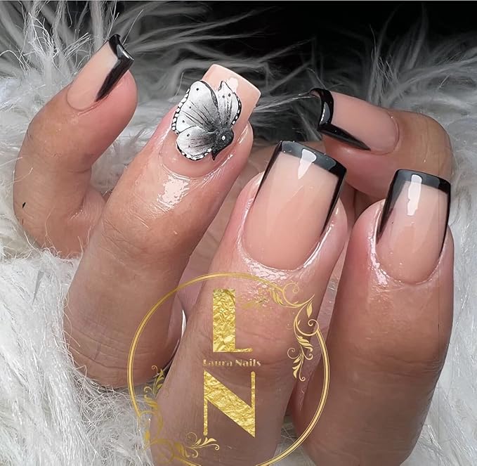 3D Acrylic Flower Nail Art Charms Handmade by Acrylic Powder - 15 colors, 24pcs Flowers Nail Rhinestones Kit 3D Crystal Nail Pearls Flat Design Acrylic Nail Art for Women Girls (Black)