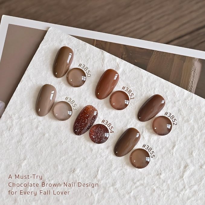 GAOY Brown Fall Gel Nail Polish Set, 6 Colors Chocolate Tan Glitter, UV Light Cure Gel Polish for Nail Art DIY at Home