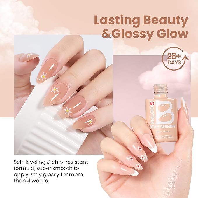 Beetles Stay Shining Nude Gel Nail Polish - 15ml Neutral Nude Brown Base Color Nail Concealer Mocha Sheer Translucent Effect Soak Off UV LED French Nail Art Manicure Gift for Women