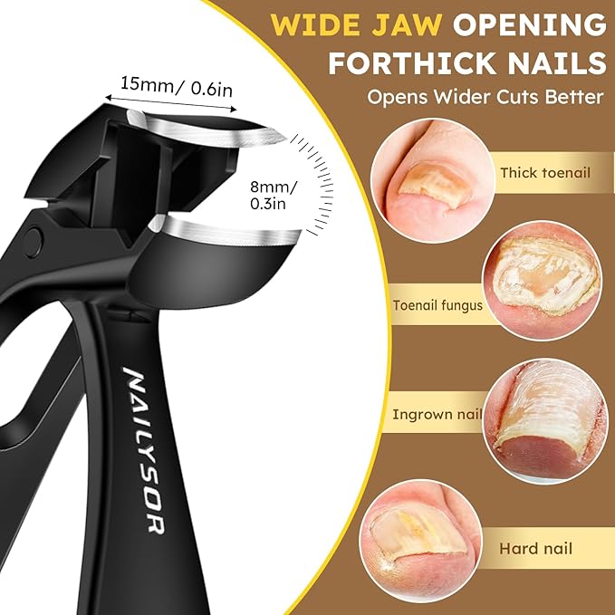 Upgrade Extended Toenail Clippers for Thick Toenails, Long Handled Nail Clippers for Seniors, Large Fingernail Clipper Angled Head with Catcher, Ergonomic Wide Opening Heavy Duty Cutter for Men Women