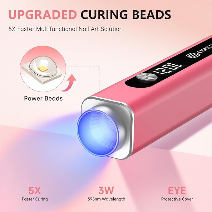 Handheld UV Light for Gel Nails, 3 in 1 Cordless UV Nail Lamp, Cat Eye Magnet & Nail Stamp Nail Light, Rechargeable Nail Dryer, LED Display Flash Cure Lamp, Women Red