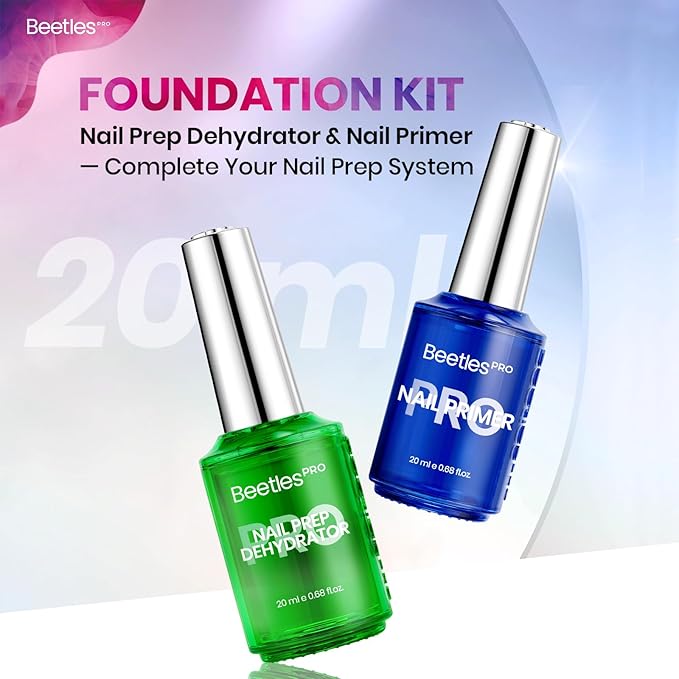 Beetles Pro 20ml Nail Dehydrator and Primer, Acid Free & Hema-Free Natural Prep Dehydrate and Bond Primer for Acrylic/Gel Nail Polish/Nail Tips Fast Dry Nail Supplies Professional Salons Manicured