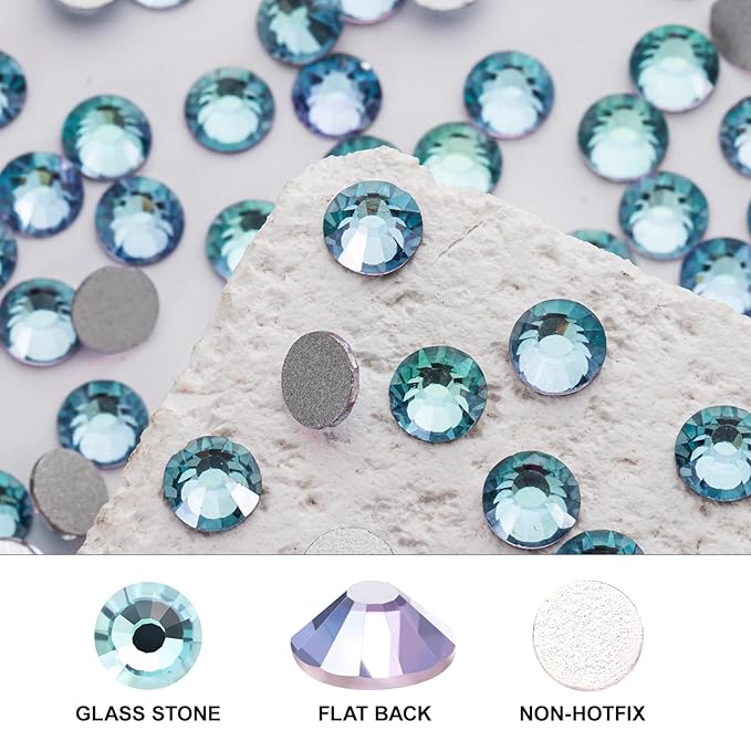 Novani 3000 Pieces Flatback Rhinestones Glass Round Gems Teal Volcano Crystals for Nail Art DIY Crafts Clothes Shoes,SS8,2.3-2.5mm
