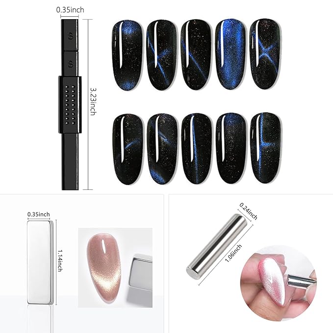 10Pcs Cat Eye Magnet for Nails 3D Cat Eye Nail Art Magnet Strong Pen Double Head Cat Eye Magnet Stick Cat Eye Gel Nail Polish Magnet Manicure Tool For Nails Double-Head Nail Magnetic Stick