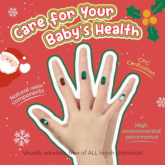 Modelones Christmas Press on Nails for Kids 144Pcs 6 Pack Children Girls Toys 8-10 Acrylic Fake Nails Pre-glue Full Cover Snowflake Red Xmas Short False Nail Art Kits Sets Gifts For Kids Girls
