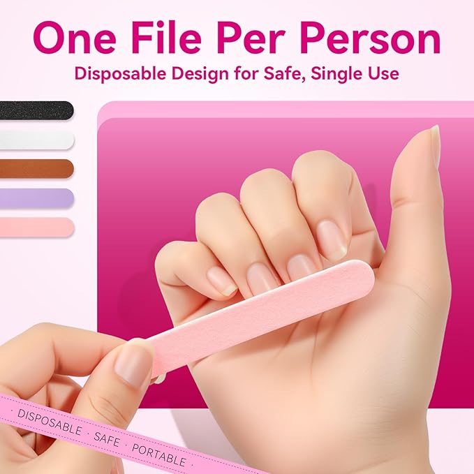 Makartt Mini Nail Files: 100/180 Grit Emery Boards for Nails, 100 Pcs Disposable Doubled Sided Coarse & Fine Bulk Manicure Kit Home Salon Use(Black White Pink Purple Brown)
