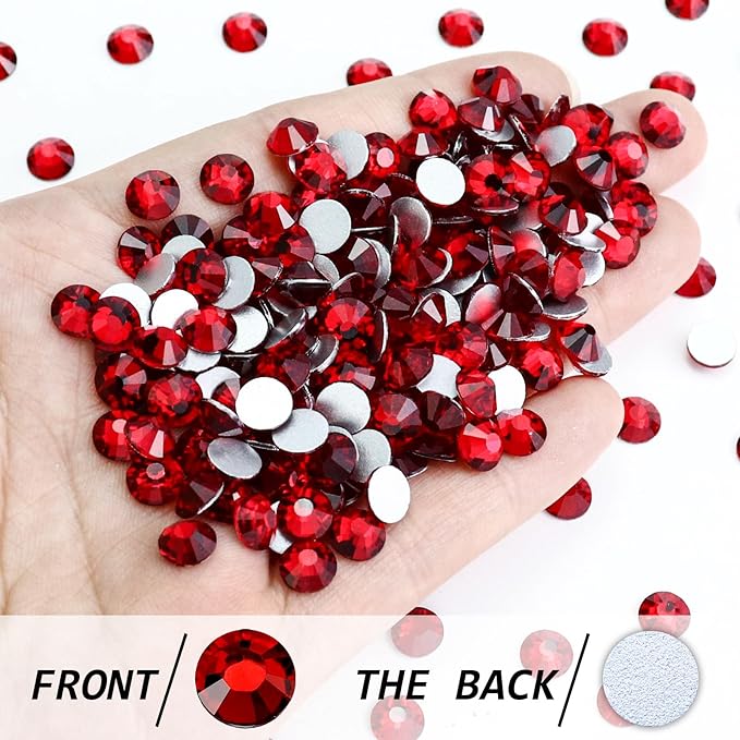 1440PCS SS10 Crystal Glass Flatback Rhinestones, Round Flat Back Crystal Gems for Nail Art and Craft Clothes, Glue Fix Diamond Stones Siam/Dark Red (2.7-2.8mm)