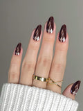 Medium Press on Nails Almond Diamond Fake Nails Elegant False Nail Black Stick on Nail for Women 24pcs