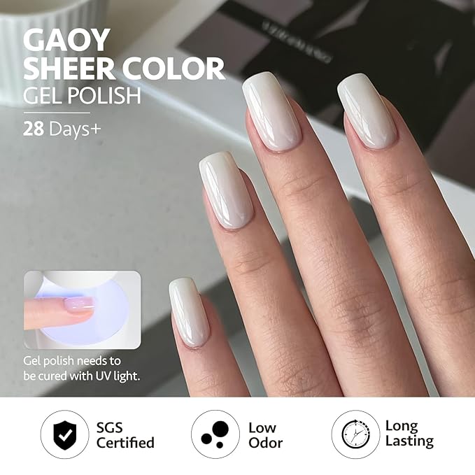 GAOY Jelly Black White Gel Nail Polish Set, 6 Transparent Colors Sheer Green Gray, Soak Off UV Light Cure Gel Polish Kit for Salon and Nail Art DIY at Home
