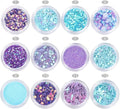 Nail Art Blue Glitter Sequins 3D Pearl Nails Shining Flakes Acrylic Powder Dust Chunky Flake 12Jars