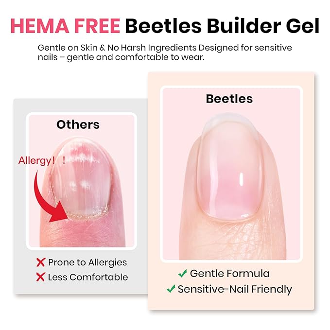 Beetles Builder Gel HEMA Free-Lady with Dreams Glitter Pink 0.51 oz 8 in 1 Nail Thickening Strengthening Building Apex for Beginner DIY Salon at Home, Pink Builder Nail Gel, UV & LED Lamp Cured