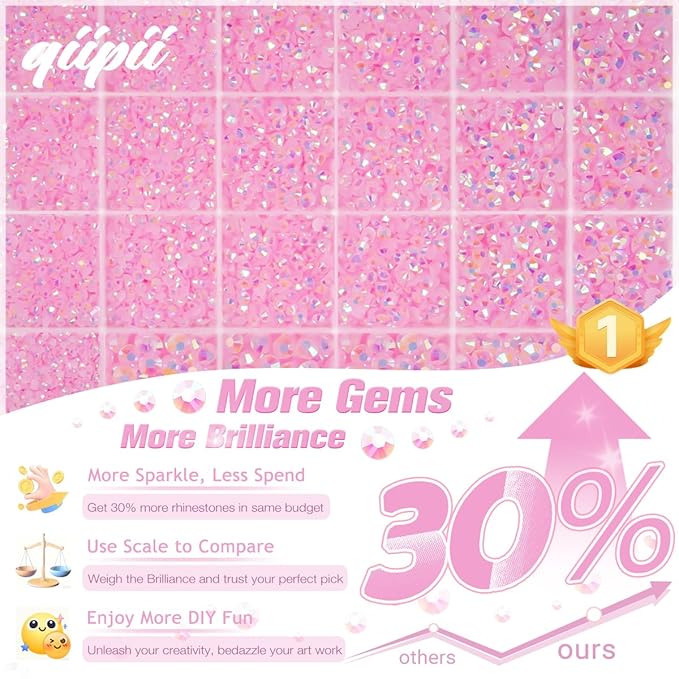 Light Pink AB Resin Rhinestones w B7000 Glue for Bedazzling Crafting 2mm-6mm Flatback Jelly Stones Diamonds Gems Bedazzler Kit Charms for Nails Face Eyes Makeup Tumblers Bottles Crafts Shoes