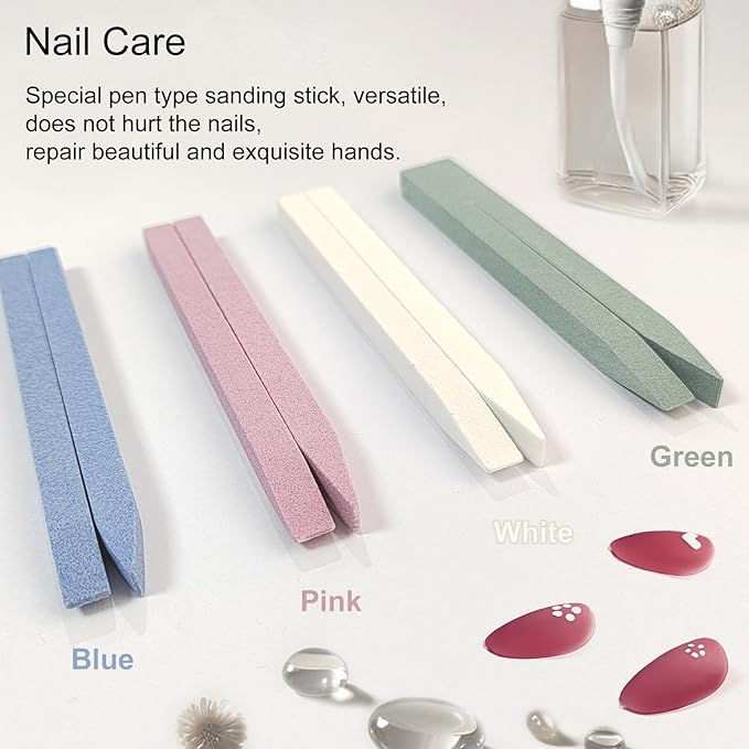 8 Pieces Stone Nail File and Pumice Stone Stick Set - Nail Cuticle Pusher and Buffing Tool for Home and Salon Use