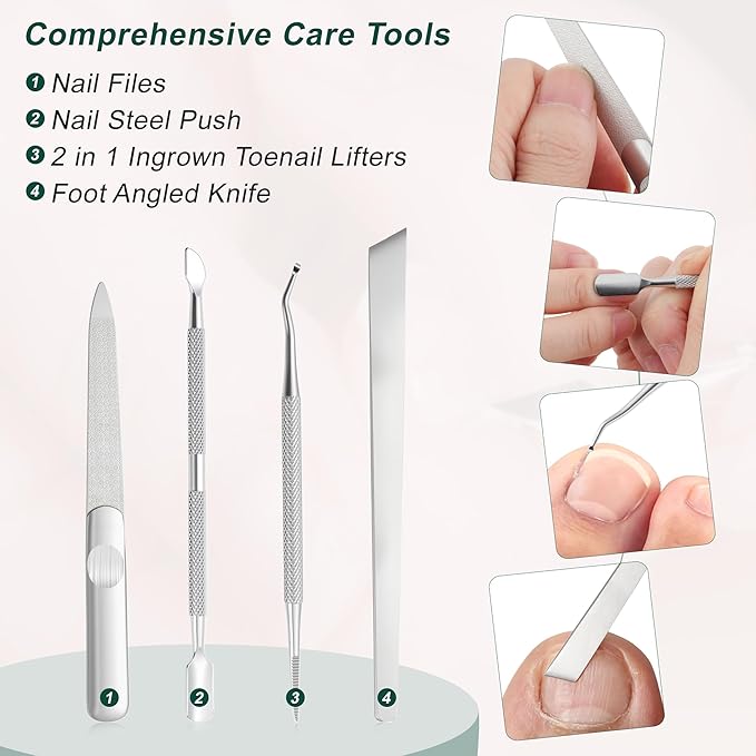 VOCOSTE Toenail Care Kit 6-Piece Ingrown Toenail Tools, Professional Grooming Set for Pointed Slanted Nail Clipper, Nail Files, Nail Steel Push, Fingernail and Pedicure Tools at Home