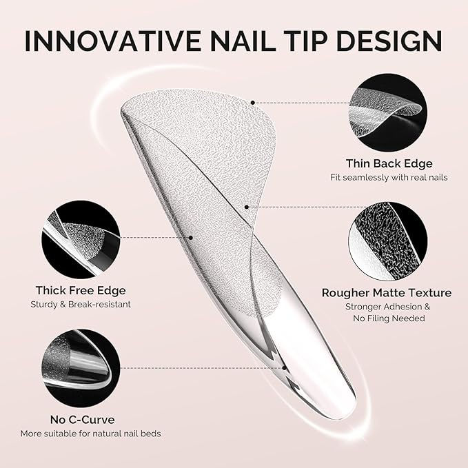 MelodySusie Medium Almond X Nail Tips - 300Pcs 15 Sizes Clear Acrylic, Half Matte Full Cover Press on Nails for DIY Extension&Salon Use, Pre-Shaped for Long-Lasting Manicure