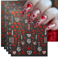 Valentine's Day Nail Art Stickers - Laser Red White Heart Nail Decals, Self-Adhesive Sexy Kiss Heart for DIY 3D Nail Supplies Decoration (6 Sheets)