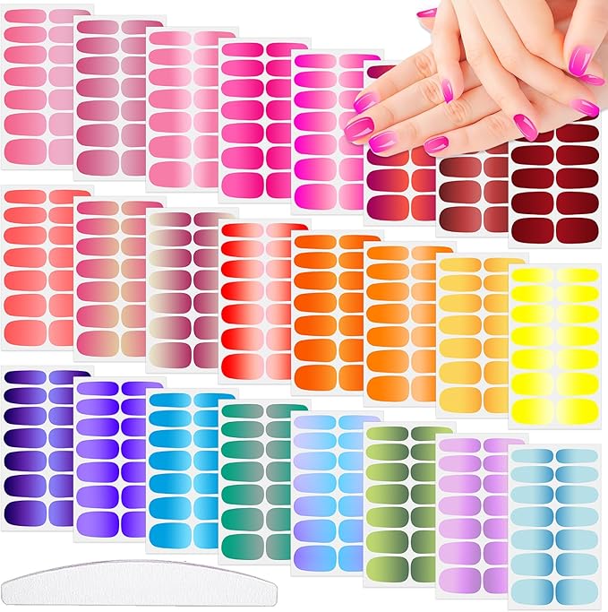 24 Sheets Gradient Solid Color Nail Polish Strips, Self-Adhesive Bright Color Nail Polish Stickers, Nail Wraps, Nail Art Accessories