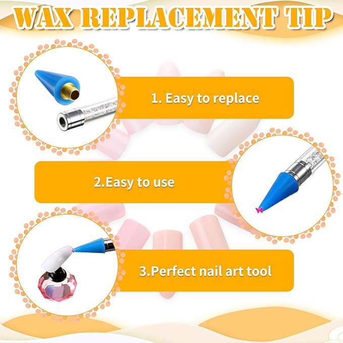 Blulu 16 Pcs Wax Head Tips Rhinestone Picker Tool Rhinestones Replacement Diamond Painting Tips for Nail Dotting Pen to Pick up Nail Gem Jewelry, Wax Head Accessories(Assorted Colors)