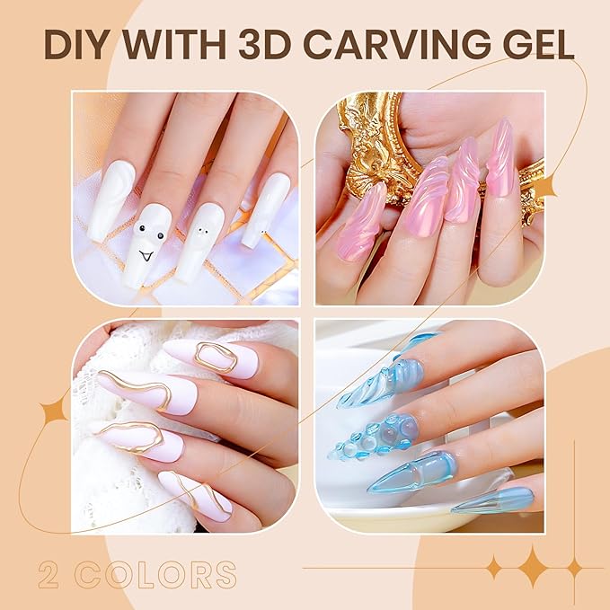 3D Nail Art Gel, Korean 3d Tube Nail Gel Sculpting Gels for Nail Art Soft Tube DIY Carving Drawing Line Painting Gels Clear and Milky White
