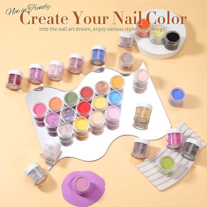 BORN PRETTY Acrylic Powder Set 36 Colors Fall Winter Acrylic Nail Powder Red Green Blue Orange Yellow Professional Polymer 3D Nail Art Kit for French Extension Carving Holidays Gift Set