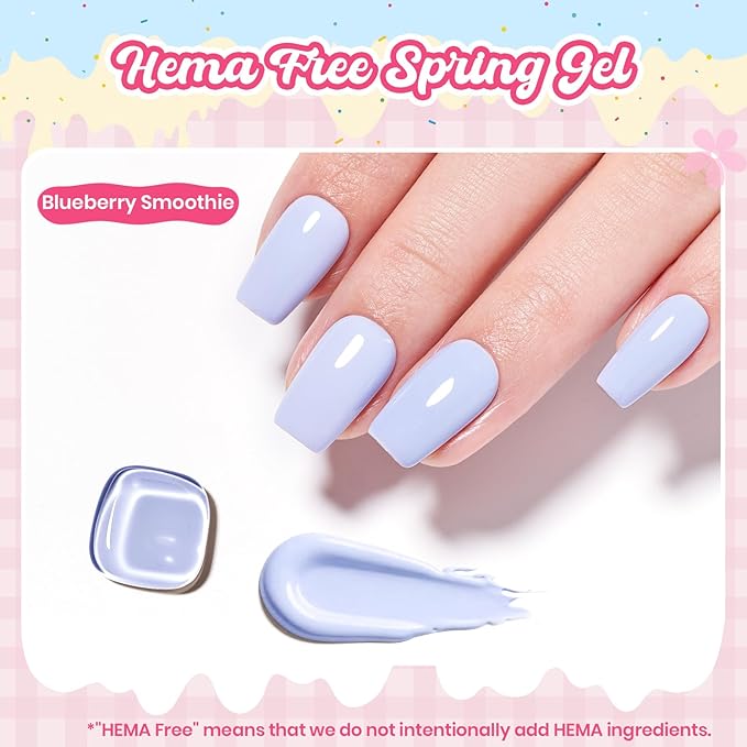 Beetles Blue Gel Nail Polish - Blueberry Smoothie Pastel Blue Gel Polish, Same Color Same Bottle, Soak Off UV LED Lamp Pastel Nails Art, Long-Lasting Manicure Salon DIY Home Spring Nails