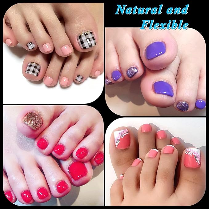 240pc Fake Toenails Half Cover Gel Toe Nail Tips Clear Press on Toenail, Short Square Fake Toes Nails Tips French Gel Toenails Extrension False Toe Nail Feet Artificial Toenail Tip