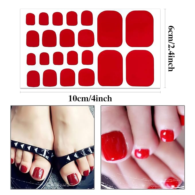 WOKOTO 20 Sheets 440pcs Red Nail Polish Stickers for Toes Nails Full Nail Wraps for Women, Classic Solid Nail Polish Strips Red Nail Gel Strips for Toenails Press On Nails Stickers Kit