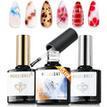modelones Gel Top Base Coat and Blooming Gel Polish Set, 15ML 3PCS Clear Tortoise Bloom Marble Aura Painting Nail Art No Wipe Super Shiny Top Base Coat Soak Off U V DIY Manicure Gift for Women