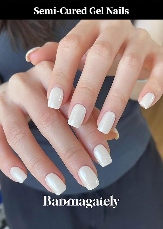 Semi Cured Gel Nail Strips, 20Pcs Long Lasting Salon Quality Wraps, Easy Apply & Remove Gel Nail Stickers with UV Light (Pearls Shimmering White)