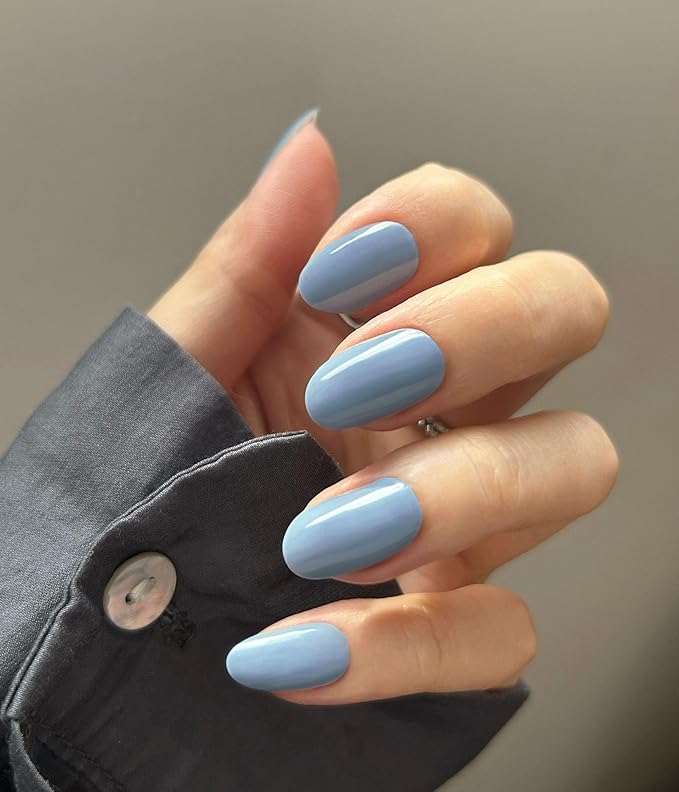 Nail Polish Strips (No UV Lamp Needed) - 22 Pcs Salon Quality Gel Nail Stickers - Long Lasting Wraps (Ash Blue)