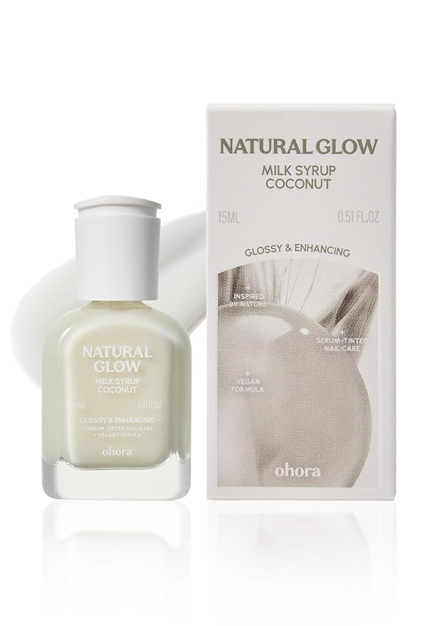ohora Natural Glow Milk Syrup Nail Strengthener (Coconut) - Tinted Nail Hardener for Brittle, Damaged Nails, Quick-Dry Glossy Finish, Nail Repair & Growth, 15 mL
