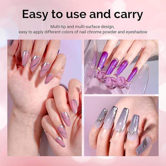 MelodySusie 50Pcs Chrome Nail Powder Brushes, Disposable Dual Sides Eye Shadow Sponge Applicator Eyeshadow Brushes Makeup Brush,Metallic Mirror Effect Brush Pearl Glitter Pen Brush