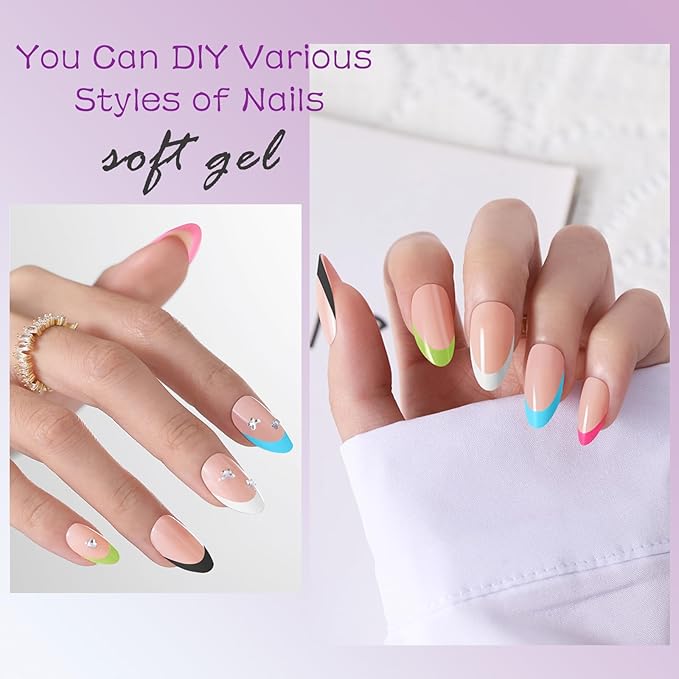 Short Almond French Tip Press on Nails, 150pcs Brighter Soft Press on Nails in 15Sizes, Pre-lasting Acrylic Gel Nail Tips, No Need to File Fake False Nail Tips Extension for Women Girl Nails
