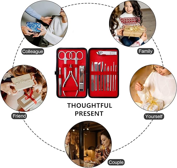 Nail Clipper Set Men Women Professional Stainless Steel Manicure Pedicure Set 16 Pcs Toe Finger Nail Clippers Kit with Portable Travel Case Personal Care Men Grooming Kit for Husband Family