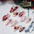 Christmas Press on Nails Medium Almond Fake Nails Red Christmas Tree False Nails Xmas Winter Cat Eye Glue on Nails with Pearl Reusable Acrylic Nail for Women Manicure 24Pcs