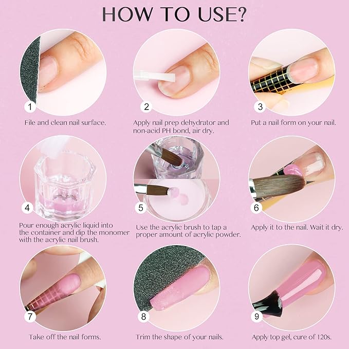 SAVILAND Acrylic Nail Kit with Drill: 3 Colors Acrylic Powder, Nail Liquid, 20,000 RPM Electric Nail File, Brushes & All Essential Tools, Nail Kit for Beginners with Everything for DIY Extension