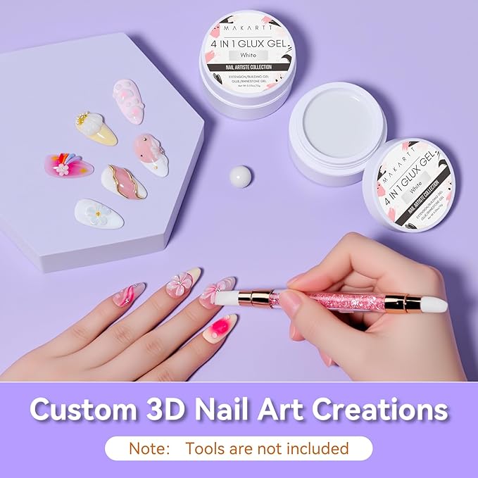 Makartt 3D Gel Nail Art: 4-in-1 Solid Builder Nail Gel White Non-sticky Hands for Extension, 15ML UV Glue for Acrylic Tips, 3D Nails Gels Sculpture Gels for Nails Art Salon Home DIY 2PCS 15ml