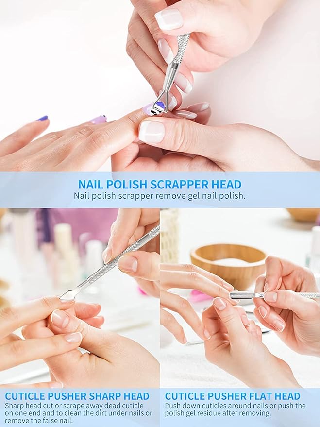 Nail Soaking Bowl, Soak Off Gel Polish Dip Powder Remover Manicure Bowl with Triangle Cuticle Peeler and Stainless Steel Cuticle Pusher Nail Art Tool (Blue-3PCS Set)