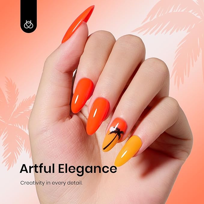 Beetles Neon Orange Gel Polish - Neon Sunset Spring Gel Nail Polish, Bright Orange Vibrant Color Soak Off UV High Glossy Nail DIY Drawing at Salon Home Nail Art 15ml