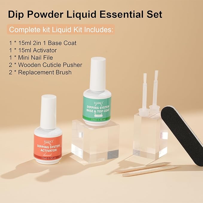 2 in 1 Dip Powder Nail Kit - 15ml/0.5oz Bottle Dipping Powder System with Base & Top Coat, Activator, No Lamp Cured, Fast Dry, Good for Salons & Beginners