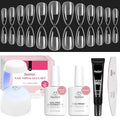 Beetles Gel Nail Kit Medium Almond with Dehydrator and Primer, 576Pcs Half Matte Etch-X Gel Nail Tips Solid Glue Mini Lamp Acrylic Nail Tips Easy DIY Nail Extension Set Gift for Women