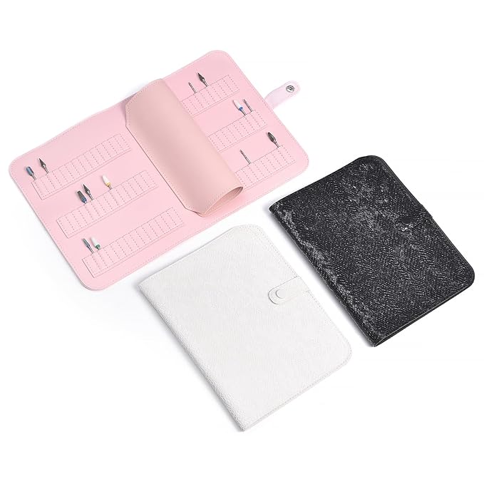 Nail Drill Bits Holder Portable PU Leather Nail Drill Bit Storage Bag 84 Holes Nail Bits Displayer Organizer Large Space Snake Print Nail Drill Bit Organizer (Drill Bits Not Included) (Black)