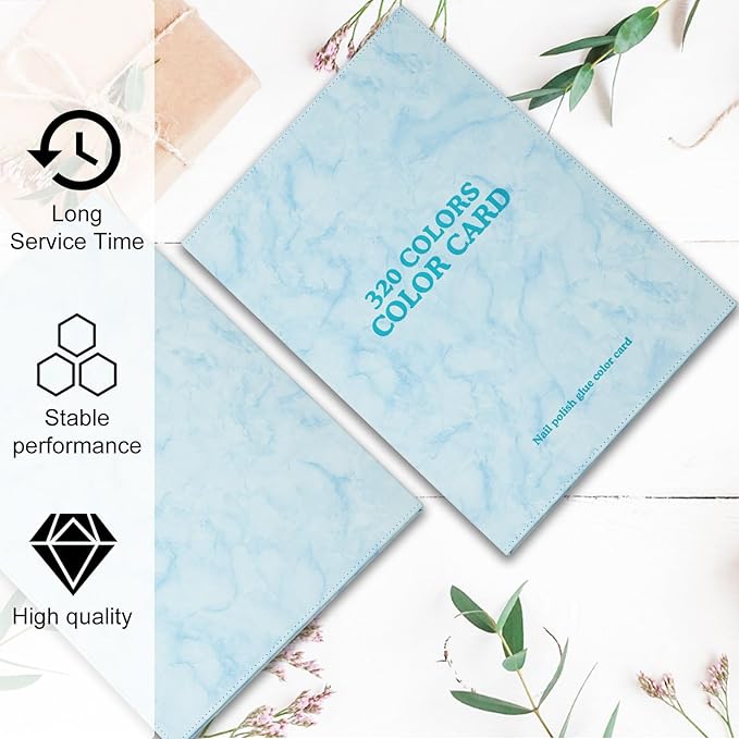 320 Nail Color Book,with 480 Flase Tips & 1-400 Number Sticker Labels,Leather Professional Nail Color Swatches Book for Polish UV Gel(Blue)