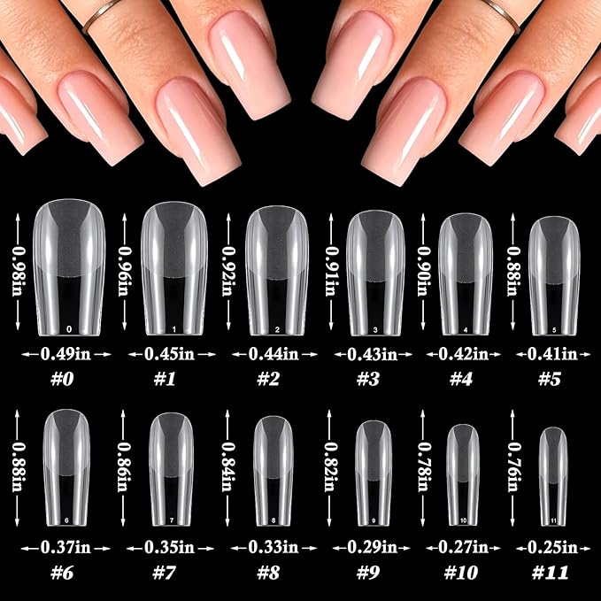 LoveOurHome 600pc Square Nail Tips Medium Fake Nail Clear Press on Nails Medium Full Cover Soft Gel Nail Tips Square Acrylic Nail Artificial Fingernails False Nails for Gel Nail Extension